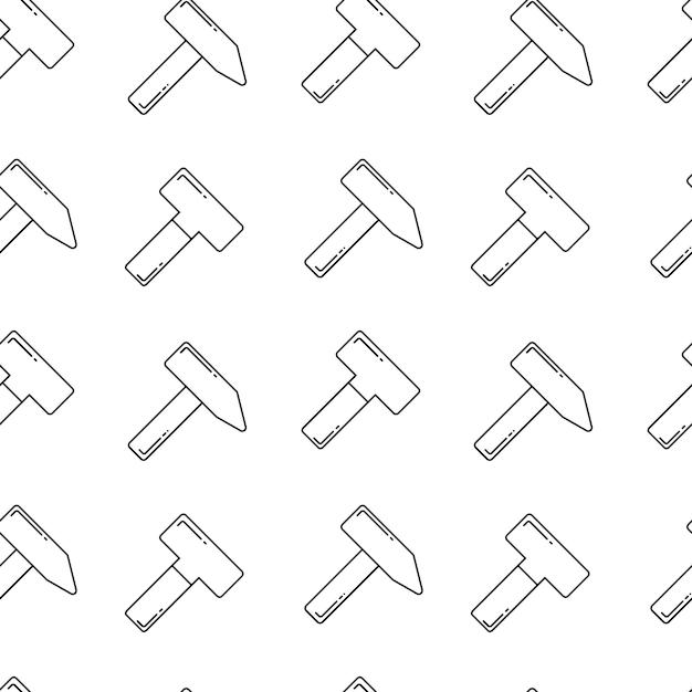Hand drawn Hammers seamless pattern in doodle style. Black hammer background