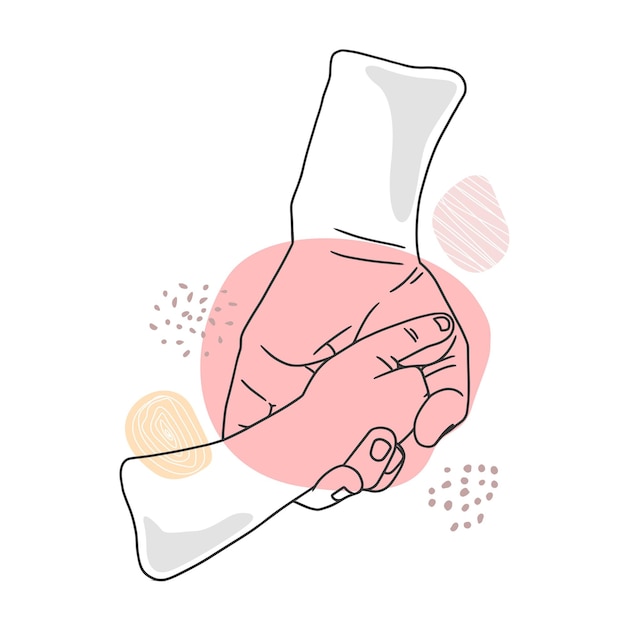 hand drawn hand drawing of father holding his sons hand in line art style