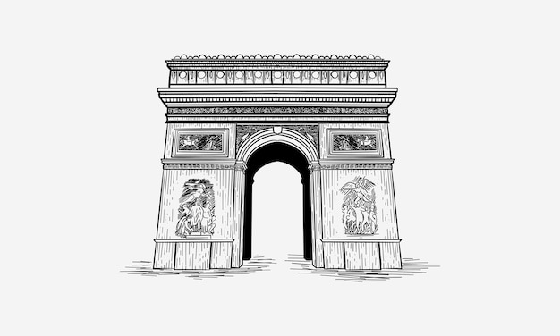 Disegno a mano disegno a mano dell'arco di trionfo parigi francia illustrazione vettoriale