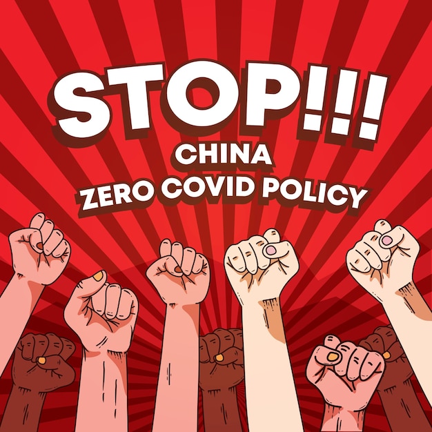 Hand drawn hand fist up china protest illustration