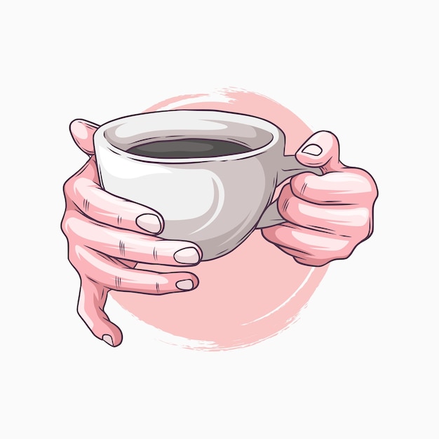 一杯のコーヒーを持っている手描きの手