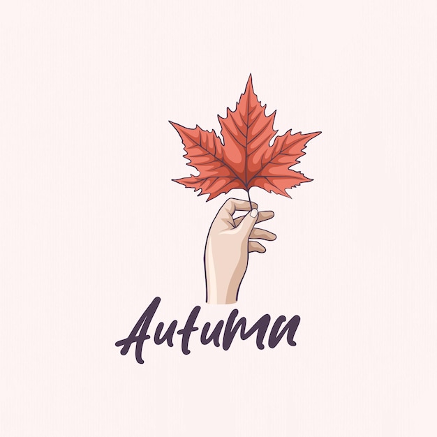 Vector hand drawn hand holding maple leaf for autumn