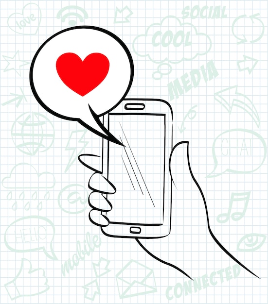 Vector hand drawn of hand holding smart phone,vector illustration
