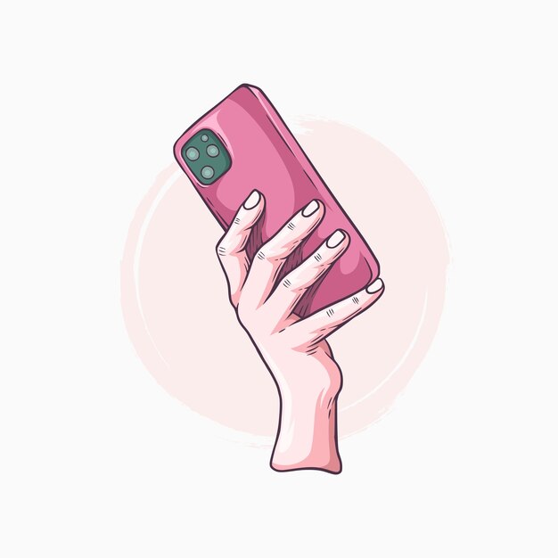 Vector hand drawn hand holding smart phone