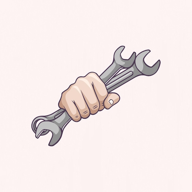 Hand drawn hand holding wrench for labor day