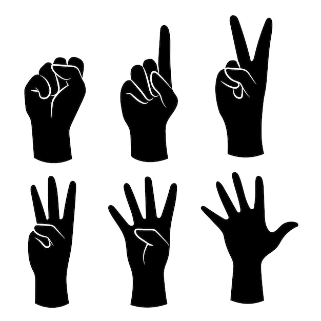 Vector hand drawn hand silhouette set