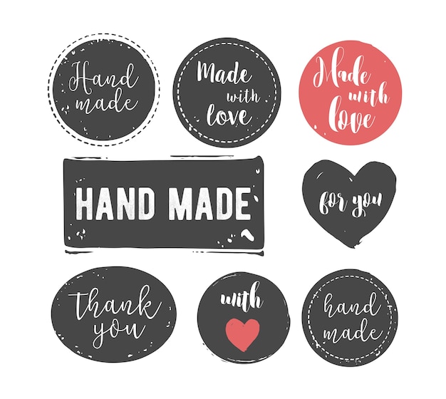 Vector hand drawn, handcrafted, handmade stamp set and ink abstract shapes