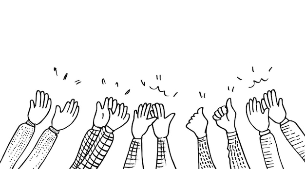 Hand drawn of hands clapping ovation applause thumbs up gesture on doodle style vector illustration