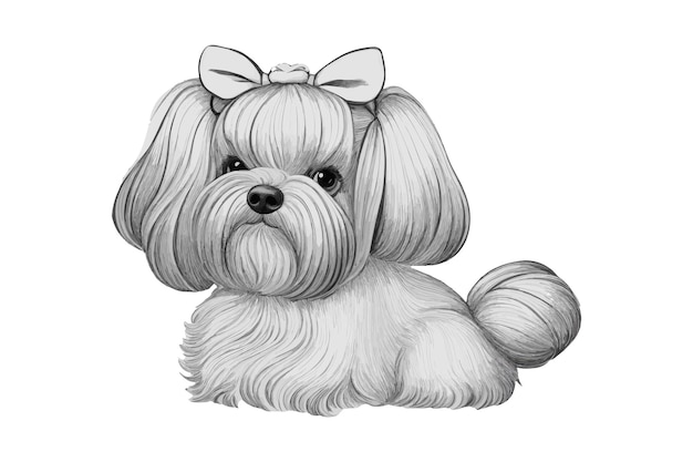 Ritratto a mano di un bel viso di cane carino in stile vintage a penna e inchiostro isolato su sfondo bianco