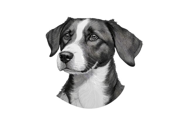 Vector hand drawn of handsome cute dog face portrait pen and ink vintage style isolated on white background