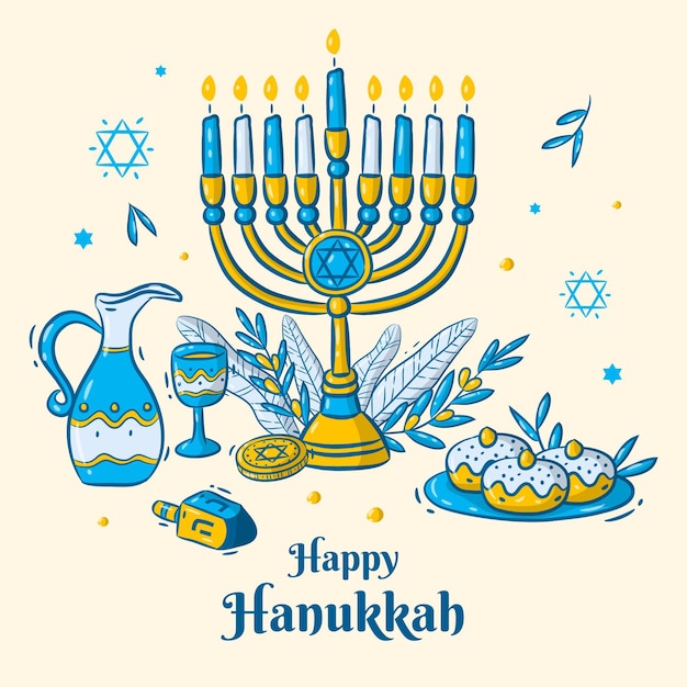 Vettore illustrazione di hanukkah disegnata a mano