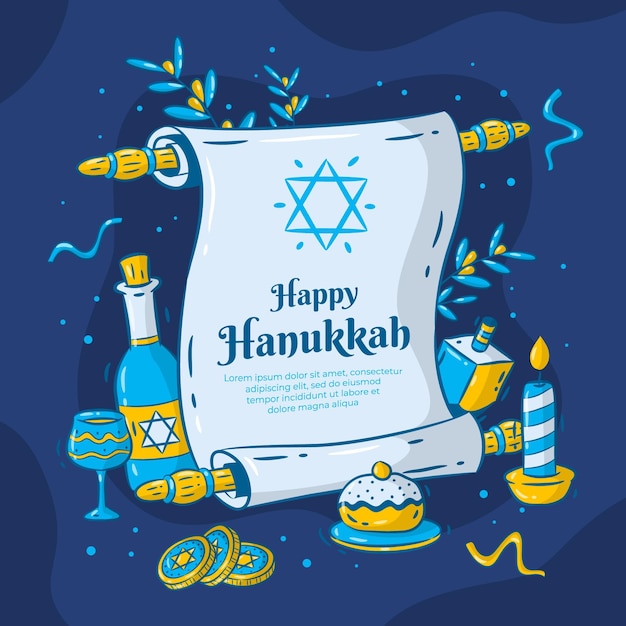 Vettore illustrazione di hanukkah disegnata a mano