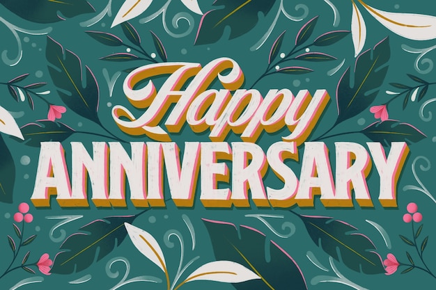 Hand drawn happy anniversary lettering background