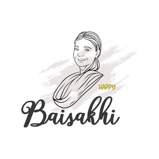 Vector hand drawn happy baisakhi woman in line art style