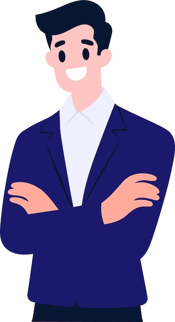 hand drawn happy businessman character show confidence in flat style isolated on background