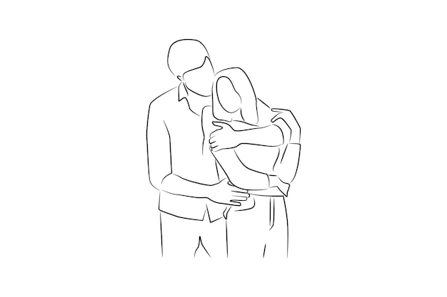 Continuous one line drawing romantic couple holding shoulders warmly.  Togetherness of husband and wife after wedding day. Happy family concept.  Single line draw design vector graphic illustration 4483283 Vector Art at  Vecteezy