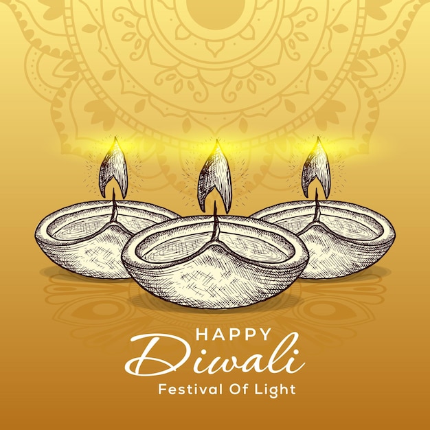 Hand drawn happy diwali illustration