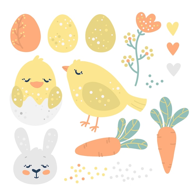 Hand Drawn Happy Easter Flat set