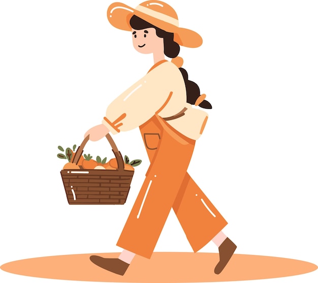 Hand Drawn happy female farmer in flat style isolated on background