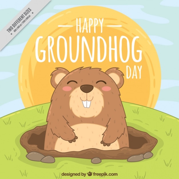 Vector hand drawn happy groundhog background