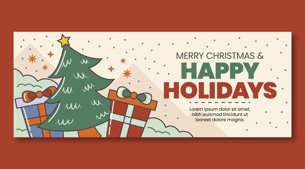 Vector hand drawn happy holidays christmas banner