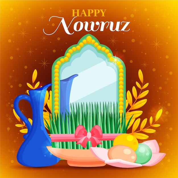 Hand-drawn happy nowruz illustration with mirror