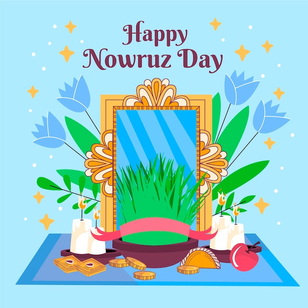 Vector hand drawn happy nowruz illustration