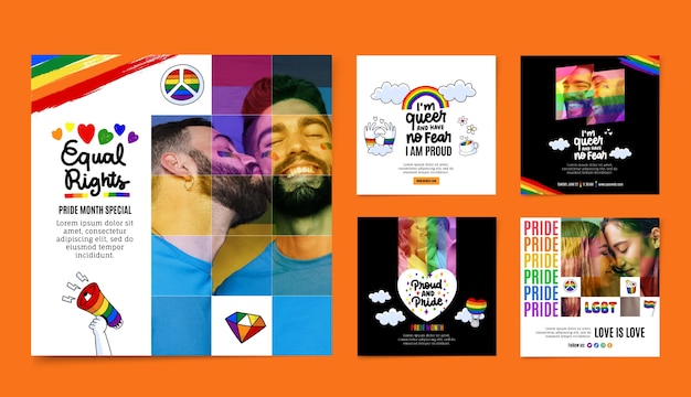 Hand drawn happy pride month instagram posts template