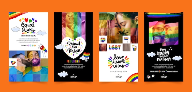 Vector hand drawn happy pride month instagram stories template