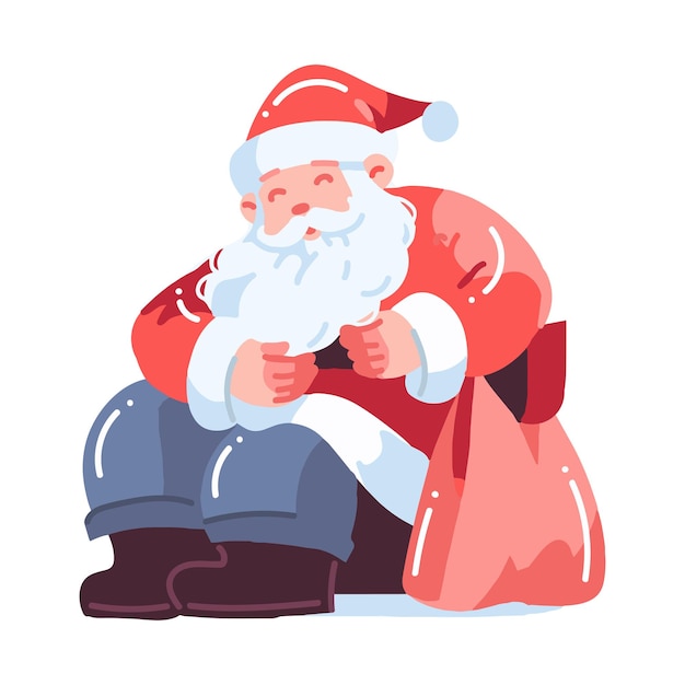 Hand Drawn Happy Santa character in flat style