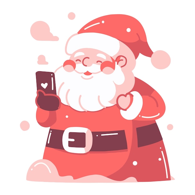 Hand Drawn Happy Santa character in flat style