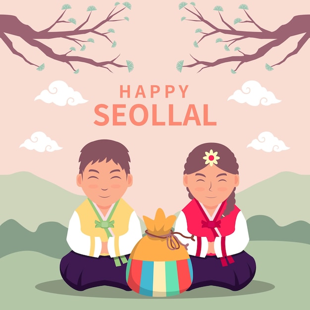 Hand drawn happy seollal design concept