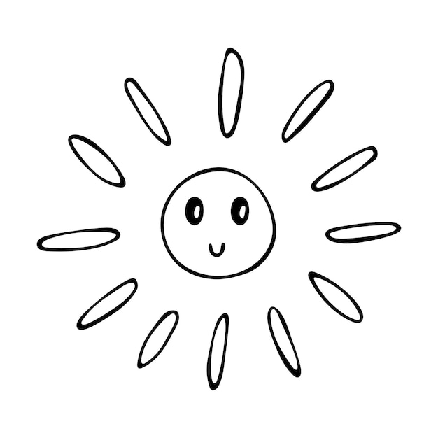 손으로 그린 행복 태양 이모티콘 여름 낙서 디자인을 위한 단일 벡터 요소