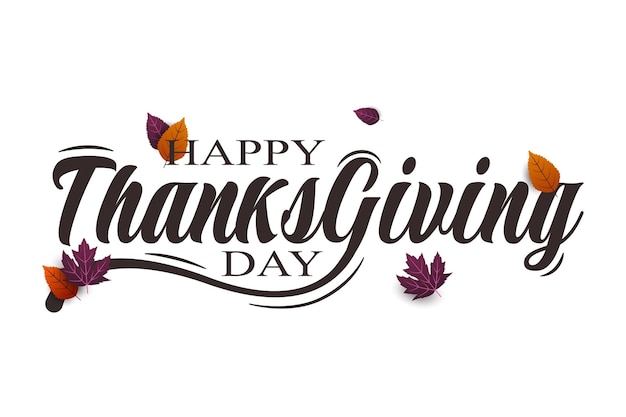 Hand drawn Happy Thanksgiving Day typography poster with leaf autumn element