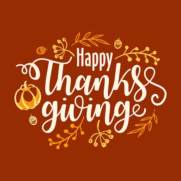 Vector hand drawn happy thanksgiving typography banner.