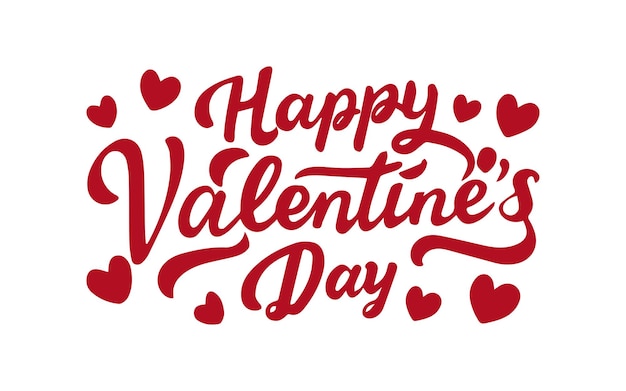 Vector hand drawn happy valentines day lettering valentine theme with words and hearts illustration