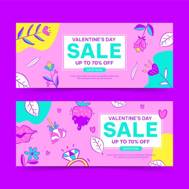 Hand drawn happy valentines day sale banners