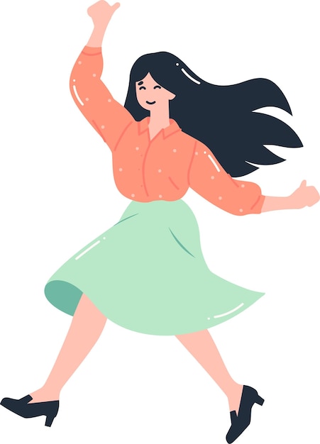 Hand drawn happy woman dancing in flat style isolated on background