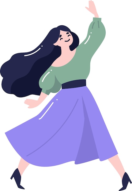 Нарисованная рукой счастливая женщина танцует в плоском стиле изолированно на заднем плане