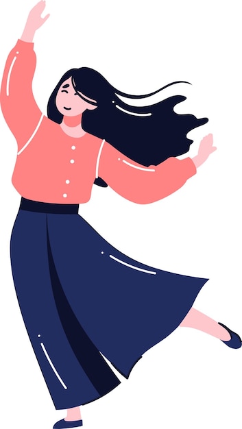 Hand Drawn happy woman dancing in flat style isolated on background