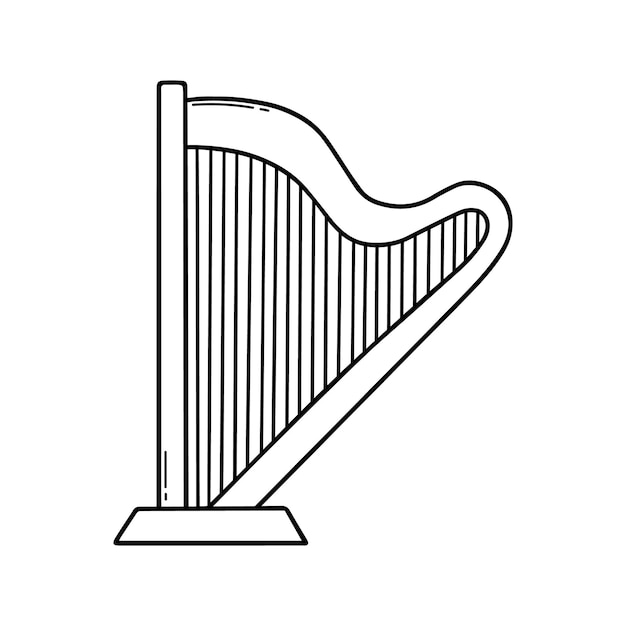 Hand drawn harp doodle Musical instrument in sketch style