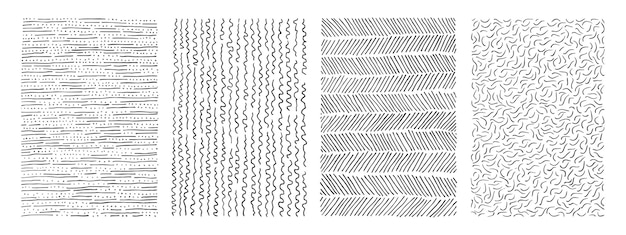 Hand drawn hatching line texture set sketch style grunge decorative black and white backgrounds