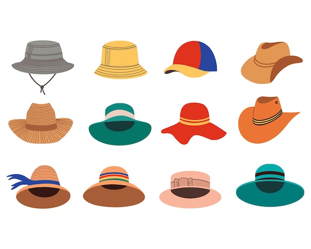 Vector hand drawn hats collection.