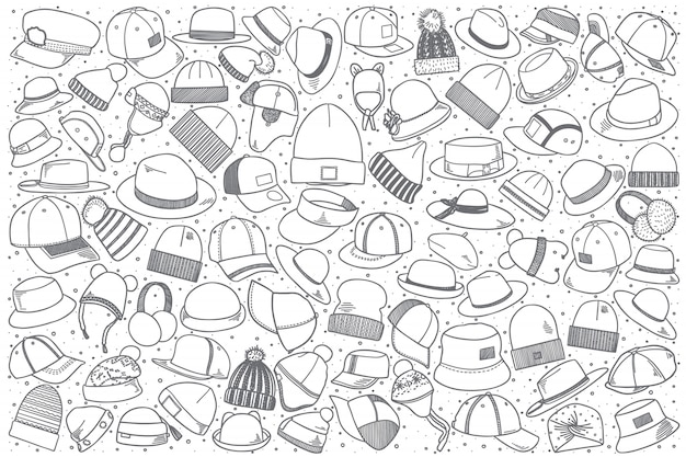 Set di cappelli disegnati a mano