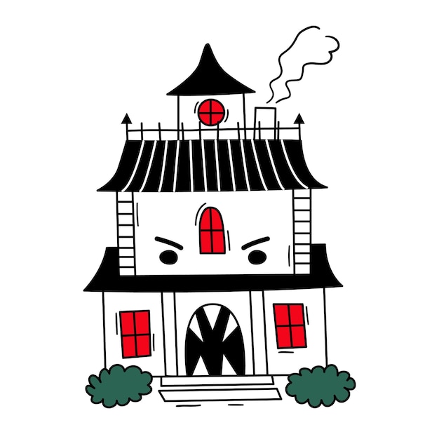 Hand drawn haunted house vector illustration halloween monster mansion doodle drawing