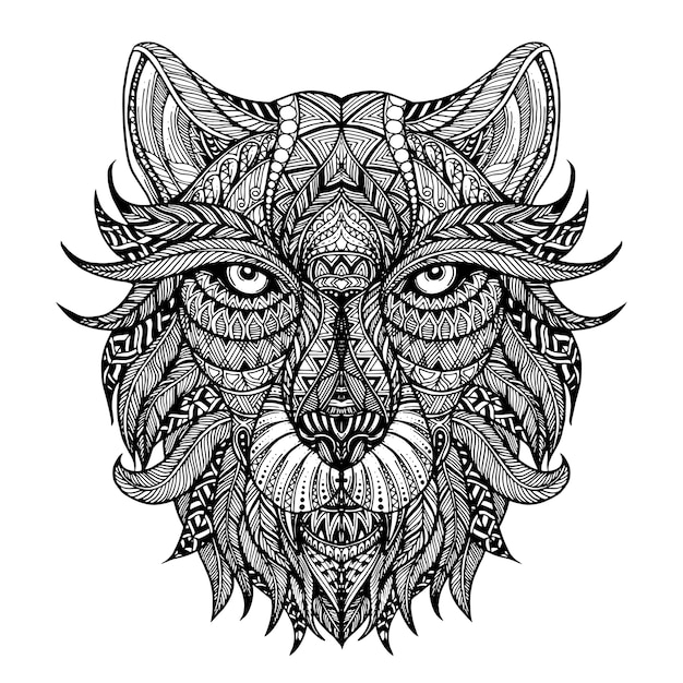 Hand drawn head of wolf background