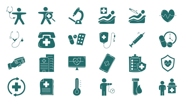 Hand drawn health checkup doodle icon collection Health checkup icon set vector illustration