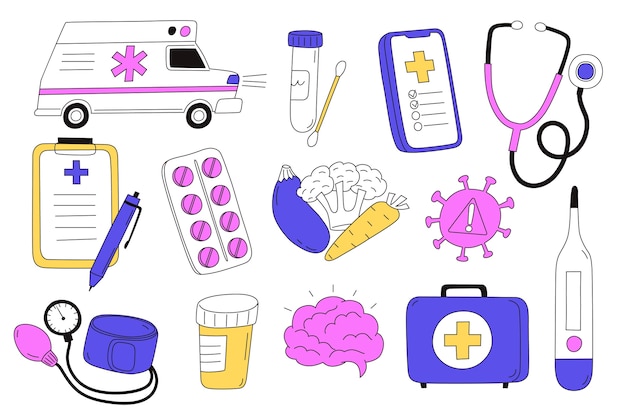 hand drawn health collection element