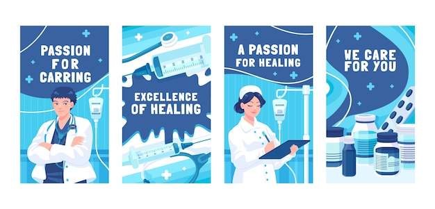 Vector hand drawn healthcare establishment instagram stories