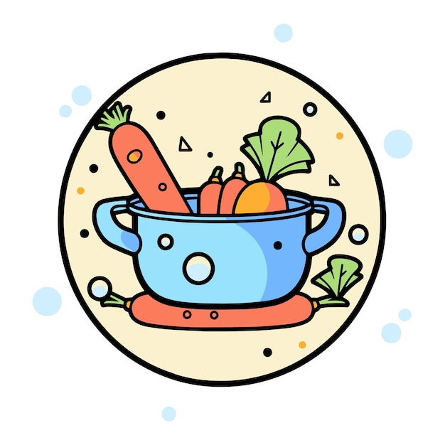 Vector hand drawn healthy food in the pan in doodle style